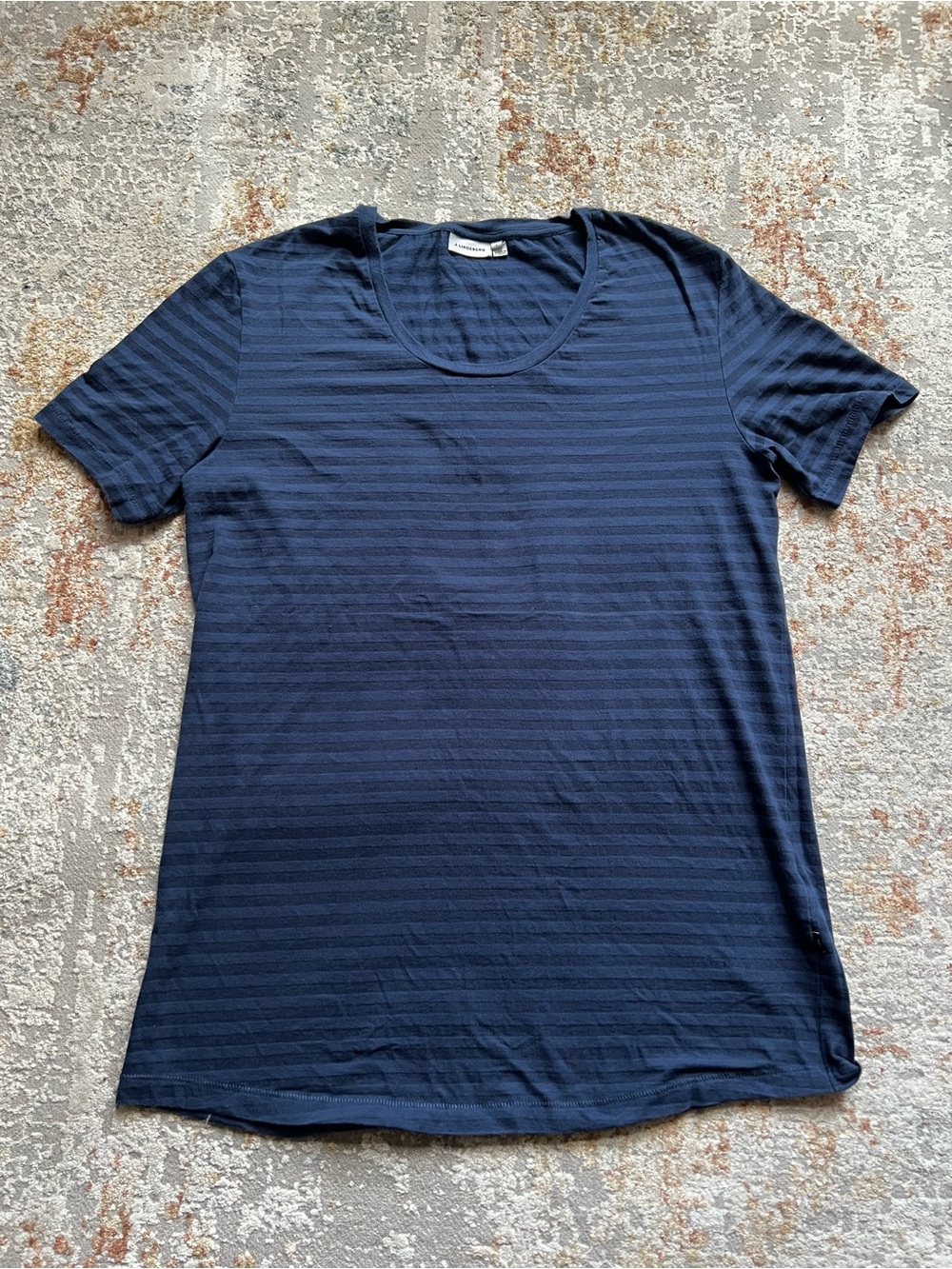 J.Lindeberg Navy and Dark Navy Striped Scoop Neck Tee